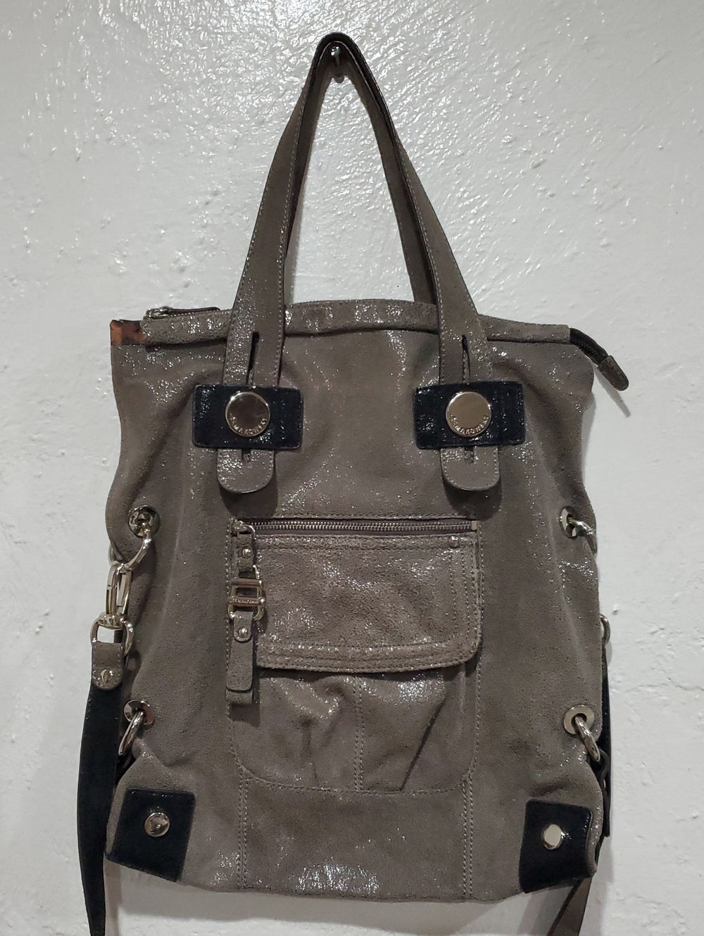 B. Makowsky Metallic Crackle Large Leather Shoulder Bag